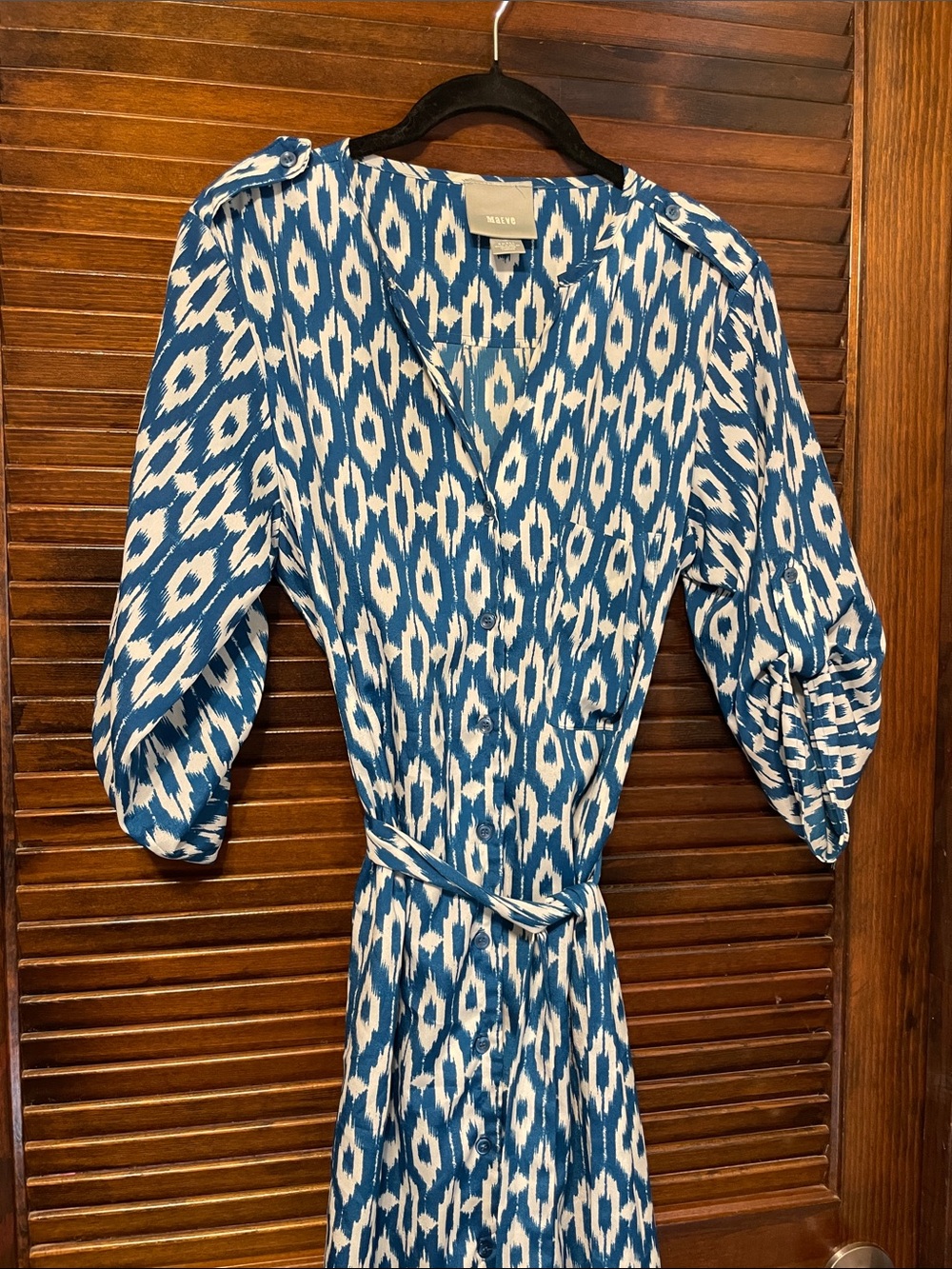 Anthropologie Maeve Blue Ikat Print Shirt Dress - Picture 3 of 6